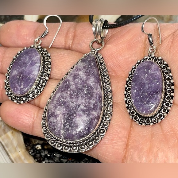 Lepidolite Pendant & Earrings Set - Picture 3 of 15
